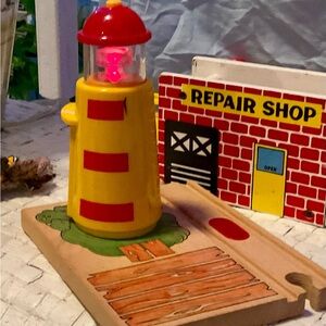 Wooden Lighthouse Playset with Red and Yellow Details
